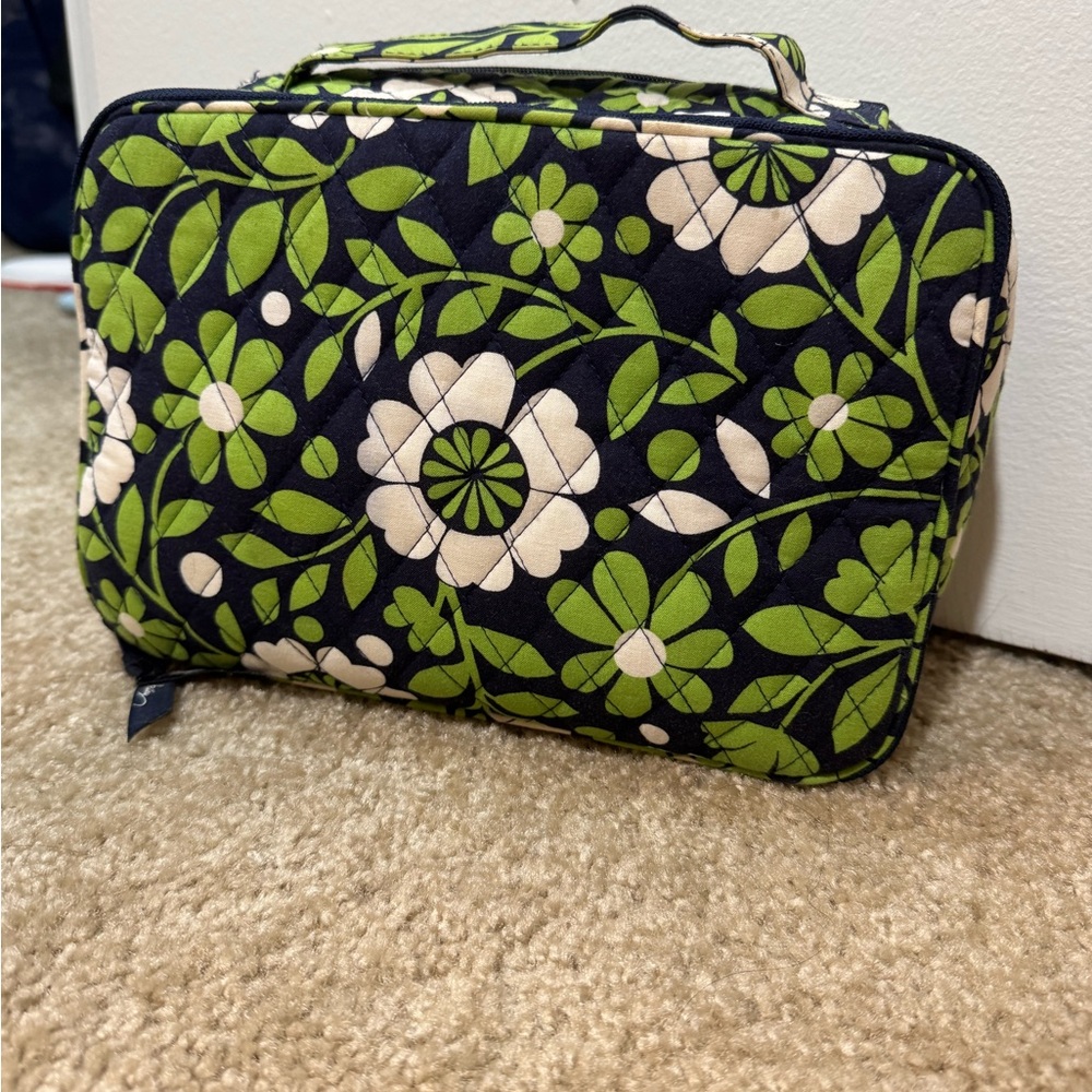 Vera Bradley Green and Black Cosmetic Bag with Floral Design